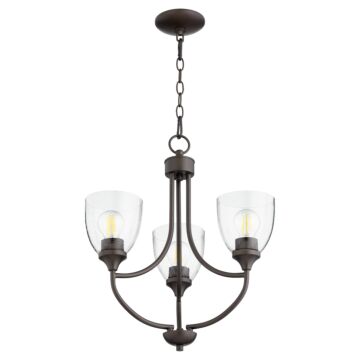 Enclave Three Light Chandelier in Oiled Bronze  Clear Seeded by Quorum International