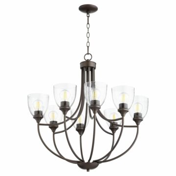 Enclave Eight Light Chandelier in Oiled Bronze Clear Seeded by Quorum