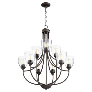 Enclave Nine Light Chandelier in Oiled Bronze Clear Seeded by Quorum