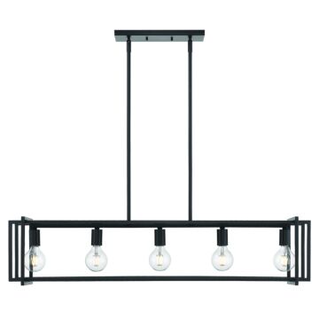 Tribeca BLK Five Light Linear Pendant in Matte Black by Golden