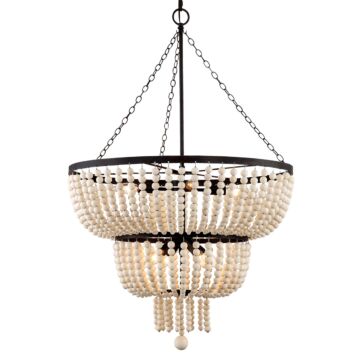  Rylee Chandelier in Forged Bronze with Wood Beads Crystals