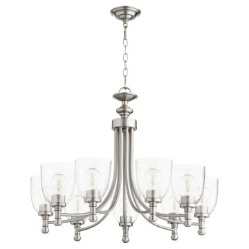 Rossington Nine Light Chandelier in Satin Nickel Clear Seeded by Quorum