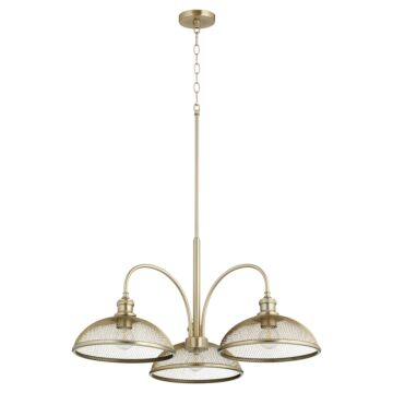 Omni Three Light Chandelier in Aged Brass by Quorum