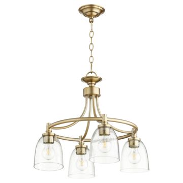 Rossington Four Light Chandelier in Aged Brass  Clear Seeded by Quorum International