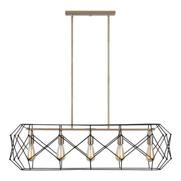 Zarra Five Light Linear Chandelier in Satin Brass by Visual Comfort Studio