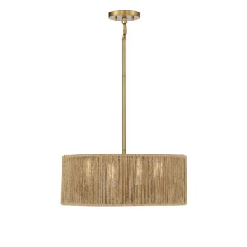 Ashe Four Light Pendant in Warm Brass and Rope by Savoy House