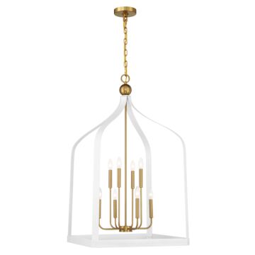 Sheffield Eight Light Pendant in Whiteith Warm Brass Accents by Savoy House