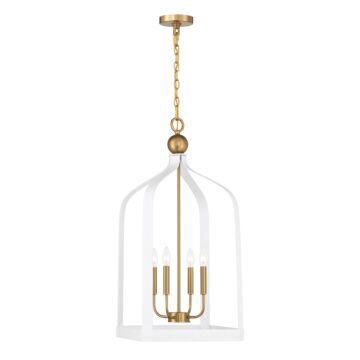 Sheffield Four Light Pendant in Whiteith Warm Brass Accents by Savoy House