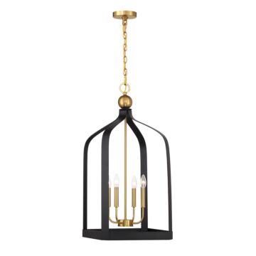 Sheffield Four Light Pendant in Matte Blackith Warm Brass Accents by Savoy House