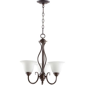 Spencer Three Light Chandelier in Oiled Bronze  Satin Opal by Quorum International