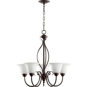 Spencer Five Light Chandelier in Oiled Bronze  Satin Opal by Quorum International