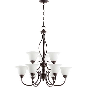 Spencer Nine Light Chandelier in Oiled Bronze  Satin Opal by Quorum International