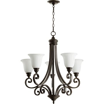 Bryant Five Light Chandelier in Oiled Bronze  Satin Opal by Quorum International