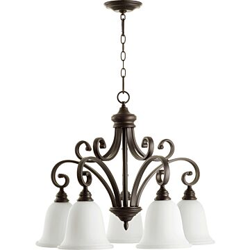 Bryant Five Light Chandelier in Oiled Bronze  Satin Opal by Quorum International