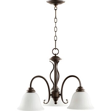 Spencer Three Light Chandelier in Oiled Bronze  Satin Opal by Quorum International