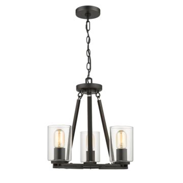 Monroe Three Light Chandelier in Matte Blackith Gold Highlights by Golden