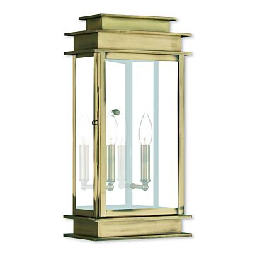 Princeton 2-Light Outdoor Wall Lantern in Antique Brass w with Polished Chrome Stainless Steel