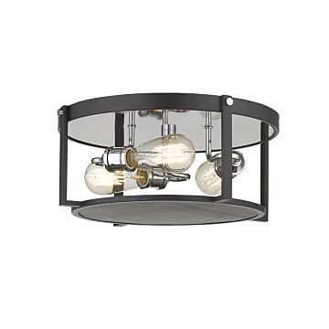Z-Lite Halcyon 3-Light Flush Mount Ceiling Light In Matte Black With Chrome