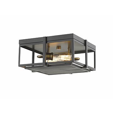 Z-Lite Halcyon 2-Light Flush Mount Ceiling Light In Bronze With Heritage Brass