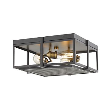 Z-Lite Halcyon 3-Light Flush Mount Ceiling Light In Bronze With Heritage Brass