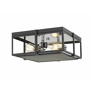 Z-Lite Halcyon 3-Light Flush Mount Ceiling Light In Matte Black With Chrome