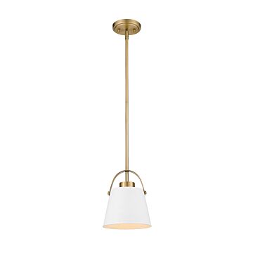 Z-Lite Z-Studio 1-Light Mini Pendant Light In Matte White With Heritage Brass