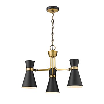 Z-Lite Soriano 3-Light Chandelier In Matte Black With Heritage Brass