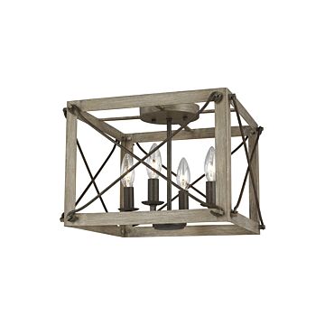 Thornwood Four Light Ceiling Flush Mount in Washed Pine by Visual Comfort Studio