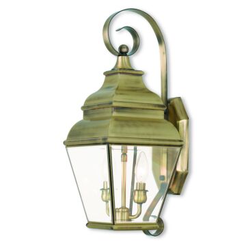 Exeter 2-Light Outdoor Wall Lantern in Antique Brass