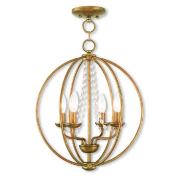Arabella 4-Light Mini Chandelier with Ceiling Mount in Antique Gold Leaf