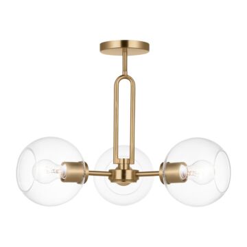 Codyn Three Light Semi Flush Mount in Satin Brass by Visual Comfort Studio