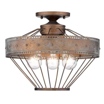 Ferris CP Three Light Semi Flush Mount in Copper Patina by Golden