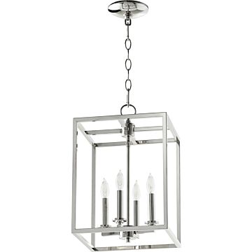 Cuboid Entries Four Light Entry Pendant in Polished Nickel by Quorum International