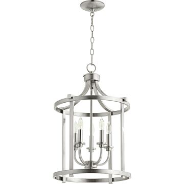 Lancaster Five Light Entry Pendant in Satin Nickel by Quorum International