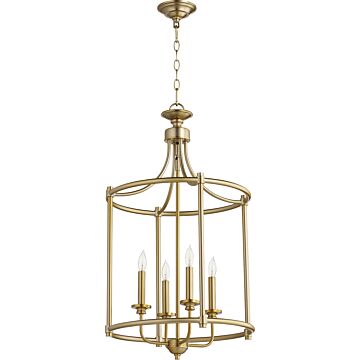 Rossington Four Light Entry Pendant in Aged Brass by Quorum International