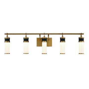 Savoy House Abel 5 Light LED Bathroom Vanity Light in Matte Black with Warm Brass Accents