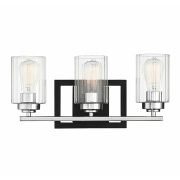 Savoy House Redmond 3 Light Bathroom Vanity Light in Matte Black with Polished Chrome Accents