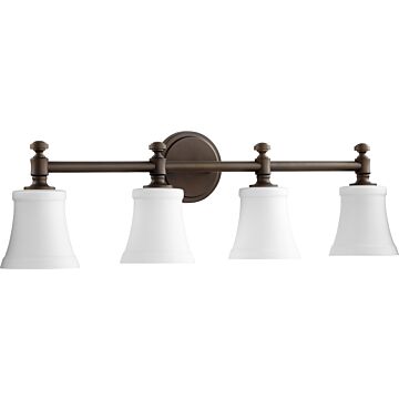 Rossington Four Light Vanity in Oiled Bronze  Satin Opal by Quorum International