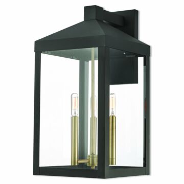 Nyack 3-Light Outdoor Wall Lantern in Bronze w with Antique Brass Cluster