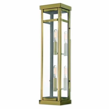 Hopewell 2-Light Outdoor Wall Lantern in Antique Brass w with Polished Chrome Stainless Steel