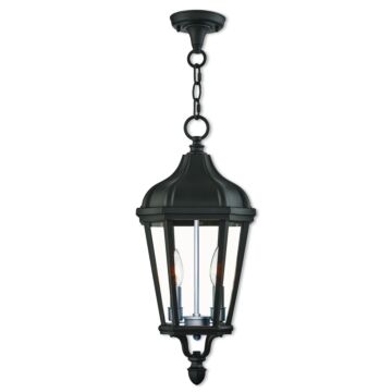 Morgan 2-Light Outdoor Pendant in Textured Black w with Antique Silver Cluster