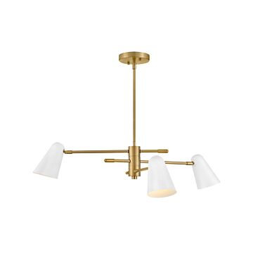 Birdie 3-Light LED Chandelier in Lacquered Brass with Matte White accents