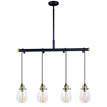 Kassidy 4-Light Linear Chandelier in Black and Natural Brass