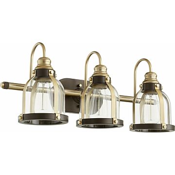 Banded Lighting Series Three Light Vanity in Aged Brass  Oiled Bronze by Quorum International