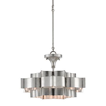 Currey & Company Grand Lotus Small Chandelier in Silver Leaf