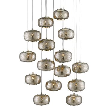 Pepper 15-Light 15 Light Pendant in Painted Silver with Nickel