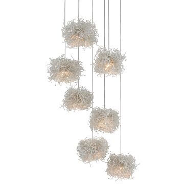 Birds 7-Light Pendant in Painted Silver with Clear