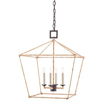 Denison Rattan 4-Light Lantern in Mole Black with Natural Rattan