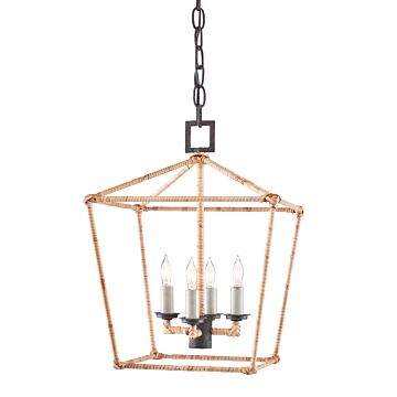 Denison Rattan 4-Light Lantern in Mole Black with Natural Rattan