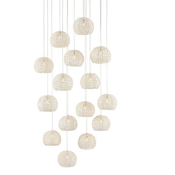 Piero 15-Light Pendant in White with Painted Silver